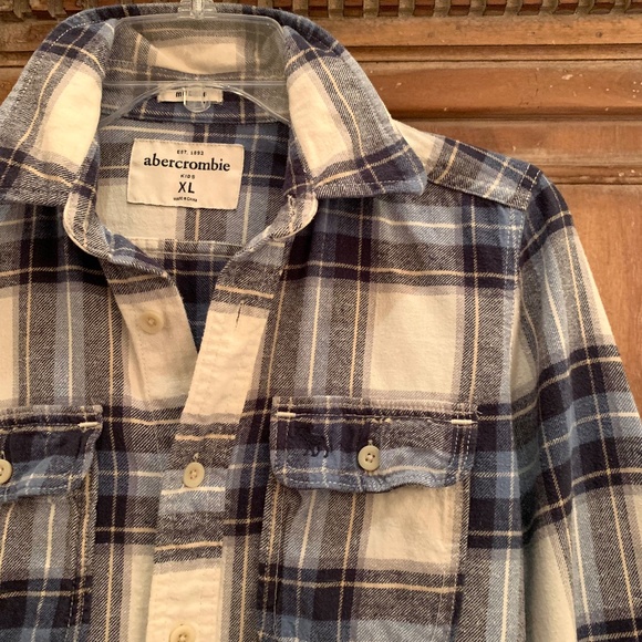 Abercrombie Kids Muscle Plaid Cotton Flannel Button Up Shirt Blue Size XL - Picture 5 of 13